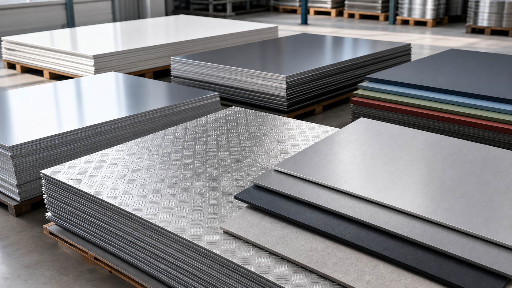 Aluminium Farbbleche im Lager von Franz Huisgen