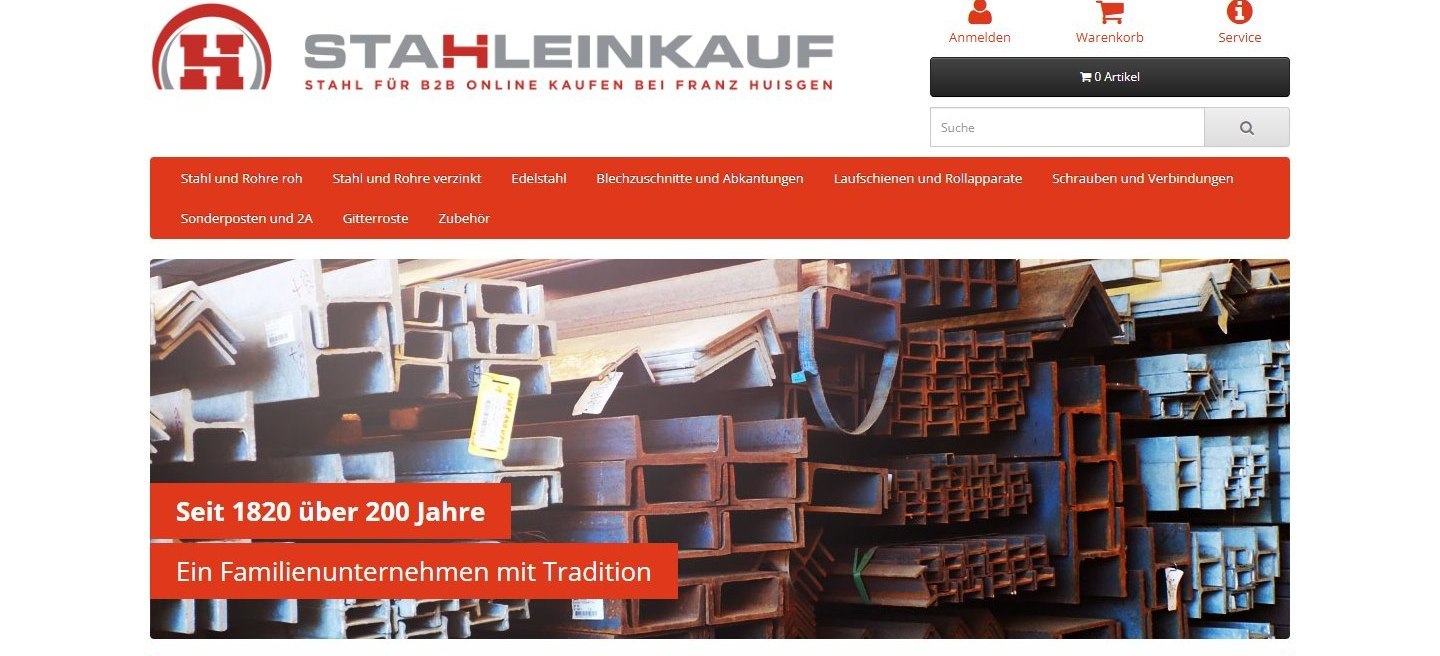 Screenshot der Startseite von Stahleinkauf.de
