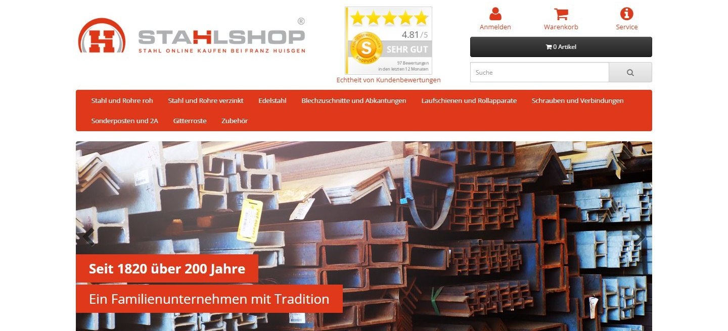 Screenshot der Startseite von Stahlshop.de
